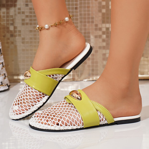 Women's 2026 summer new fishnet hollow fashion sandals single-layer flat belt buckle fashion soft niche design - Product Image 5