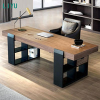 Bureau de direction en bois en forme de L, moderne et luxueux Liyu, avec boîte à câbles multifonctionnelle et bande lumineuse