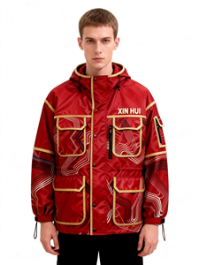 Chaqueta XINHUI Roja Personalizada, Estilo Techwear, para Hombre, Cortavientos, con Múltiples Bolsillos, Capucha, Impermeable, para Deportes al Aire Libre - Product Image 2