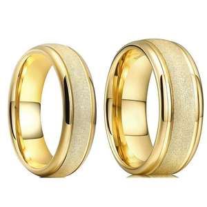 Fabriek Directe Verkoop 18K Vergulde 6/8Mm Gezandstraald Goud Wolfraam <span class=keywords><strong>Ring</strong></span> Heren Trouwring Laser Ik Hou Van Je Heren Wolfraam Ringen - Product Image 1