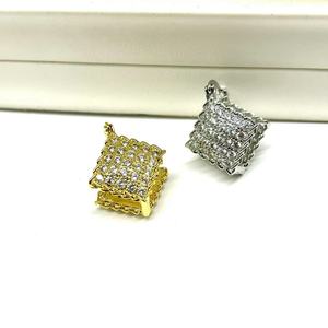 Geometric <b>Stud</b> <b>Earrings</b> Gold And Silver Micro Insert Zircon Double Sided Rhombus Party Jewelry - Product Image 1