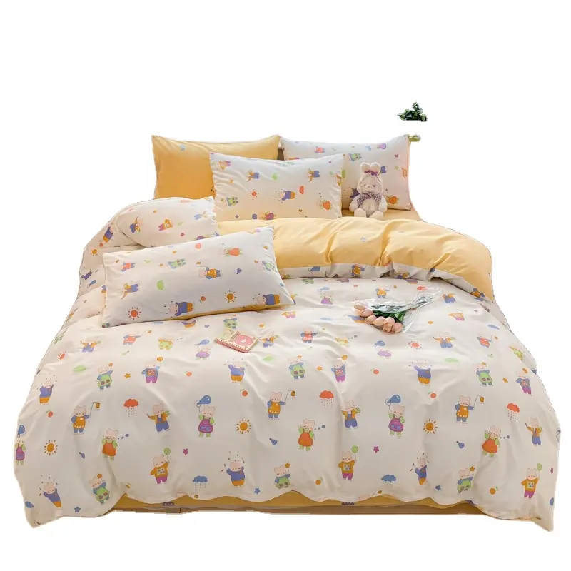 प्रमाणित उच्च गुणवत्ता सफेद, पीले नीले हरे, लाल गुलाबी साटन पॉलिएस्टर बिस्तर 100% कपास कपड़े दिलासा बिस्तर सेट
