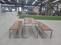 Ensemble de mobilier de jardin en acier inoxydable pour hôtels, complexes hôteliers, espaces publics, boutiques et cafés : table à manger, banc de parc, chaise longue