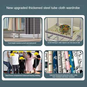 ベッドルームシンプルポータブルファブリッククローゼットホーム折りたたみ式多機能収納クローゼットメタルフレームオーガナイザー付き - Product Image 3