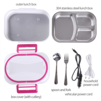 Boîte à lunch en acier inoxydable à chauffage électrique 60W avec 3 séparateurs 1.0L chauffe-aliments couvercle en plastique à usage de bureau
