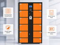 Casier de rangement extérieur intelligent à 12 compartiments pour la plage, armoire électronique en libre-service avec serrure à code numérique, étanche et résistant à la rouille, assemblé
