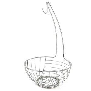 Iron Electroplated Fruit Basket With Banana Hook Round <b>Standing</b> Type Durable Food Container For Kitchen Living Room - Product Image 4