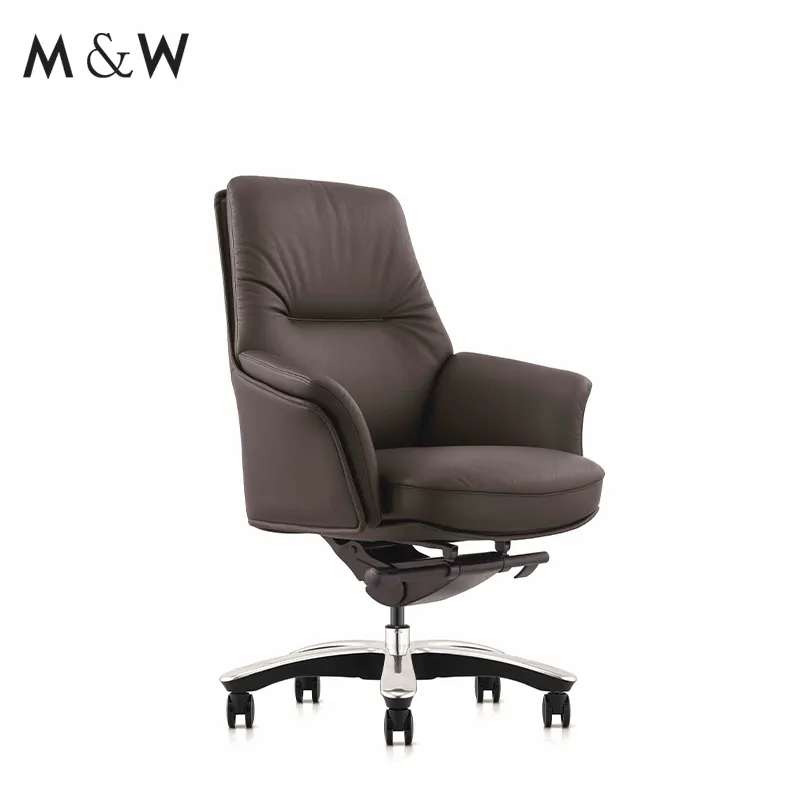 M & W 핫 세일 정품 가죽 사무실 의자 직원 의자 방문자 미드 백 회전 의자 사무실 가구