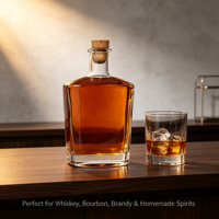 Bouteille à liqueur en verre super clair à facettes avec bouchon en liège pour la production en vrac de projets de distillerie haut de gamme