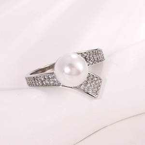 KAMMY 8-8.5mm Bague perle en argent sterling 925 Bijoux Femme Doigt Grandes perles d'eau douce naturelles Bagues Zircon Blanc Perle Bagues - Product Image 3