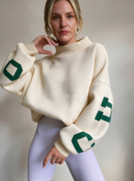 Sweat-shirt à col montant pour femme OEM, coupe décontractée, color block, 100% coton molletonné, pull oversize
