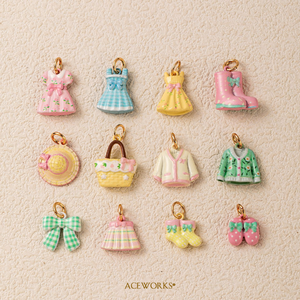 Whimsical Wardrobe Gallery | 18K Gold Plated Brass Pastel Charm Pendant: Dress Boot Hat Basket Bag Cardigan <b>Bow</b> Skirt Socks Coat - Product Image 4