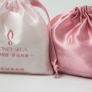 Sacs à cordon en satin de soie recyclables de haute qualité avec logo personnalisé, pochette pour perruques et bijoux - Product Image 3