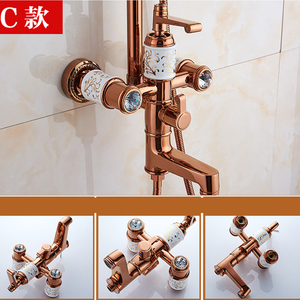 Ensemble de <span class=keywords><strong>douche</strong></span> de luxe Antique or Rose 3 fonctions en laiton fixation de bain et <span class=keywords><strong>douche</strong></span> ensemble de robinets rétro mélangeur d'eau - Product Image 2