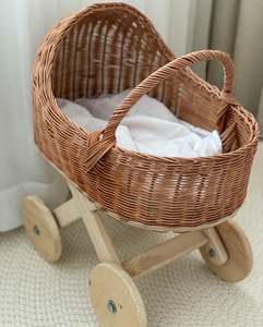 Cochecito de mimbre para muñeca, carrito de mimbre Natural, de Vietnam - Product Image 3