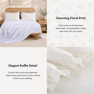 <strong>Ruffle</strong> Comforter Set Floral 7-Piece Cream <strong>White</strong> Shabby Chic Farmhouse Bed Bag All Season Soft Lightweight <strong>Bedding</strong> - Product Image 3