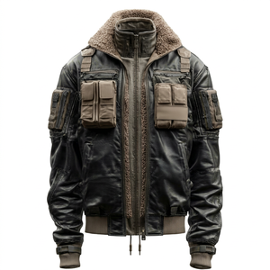 TACTICAL <b>LEATHER</b> <b>JACKET</b> FOR <b>MEN</b> WITH STAND COLLAR - Product Image 1
