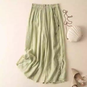 Women's Chinese Style Embroidered Cotton Linen Wide Leg Pants Pink Loose Casual Summer Pants 2025 New Arrival - Product Image 4