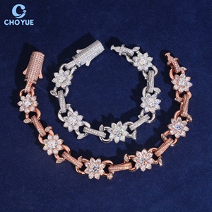 Pulsera de Cadena de Plata 925 con Moissanita, Estilo Hip Hop, Chapada en Oro, Diseño de Flor, Unisex, de Lujo, para Uso Diario - Product Image 4