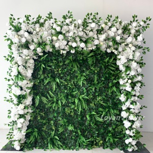 Panel Floral Modular de Flores Artificiales <span class=keywords><strong>con</strong></span> <span class=keywords><strong>Rosas</strong></span> <span class=keywords><strong>Blancas</strong></span> y <span class=keywords><strong>Rosas</strong></span> Rosadas y Follaje, Panel Floral Encajable para Decoración de Fiestas y Cabinas de Fotos - Product Image 3