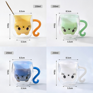 Caneca de Chá Criativa Resistente ao Calor para Crianças, em Formato de Gato Fofo, 250ml, Copo de Vidro de Parede Dupla com Alça para Café - Product Image 3