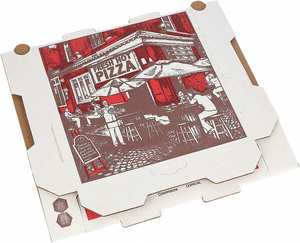 Caja de Pizza Corrugada Blanca y Roja Tipo B de 10" de Largo x 10" de Ancho x 1.75" de Profundidad, Caja para Llevar Comida - Product Image 3