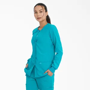 Seragam perawatan medis Scrub Snap depan Scrub jaket wanita, Teal biru seragam medis Scrub perawat grosir