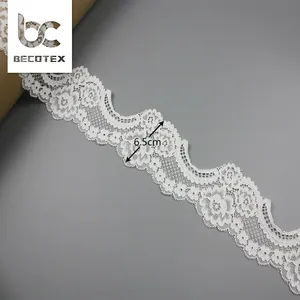 2024 New Jacquard Stretch White 6.5CM Border Lace Trim China Supplier manufacture