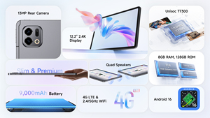 แท็บเล็ต Ulefone Tab A12 Pro หน้าจอ 12.2 นิ้ว ความละเอียด 2.4K 90Hz แบตเตอรี่ 9000mAh หน่วยความจำ 8+128GB กล้องหลัง 13MP รองรับ 4G LTE ระบบปฏิบัติการ Android 16 - Product Image 3