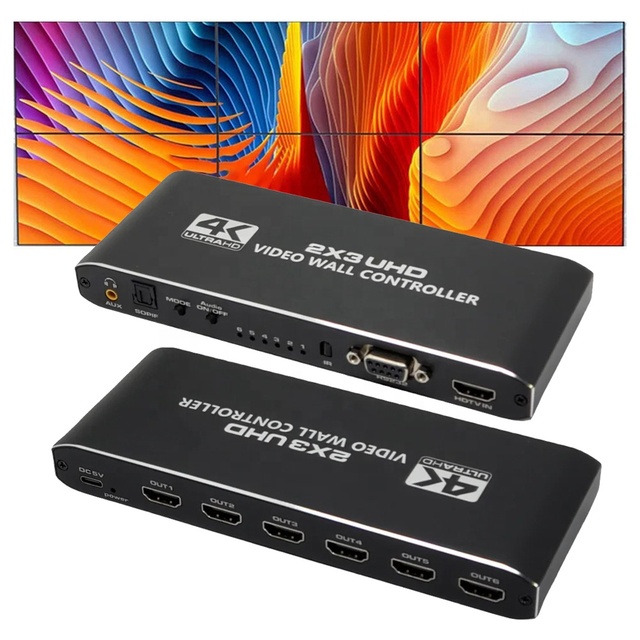 4K 2x3 Video Wall Controller 6 Screen Processor Switcher Splicer Video Splitters & Converters for 1x2 1x4 1x3 4x1 Screens