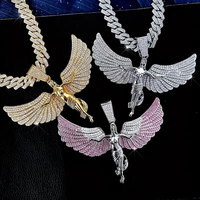 Collar de joyería gruesa de Hip Hop de moda, collar con colgante de ala de ángulo de ensueño, cadena de eslabones cubanos, collar de diamantes brillantes completamente helado