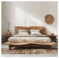 Wabi-Sabi-Stil Vintage Naturholz Villa Hotel Inneneinrichtung Kampferbaum Doppelbett mit verwitterter Plattform aus Massivholz