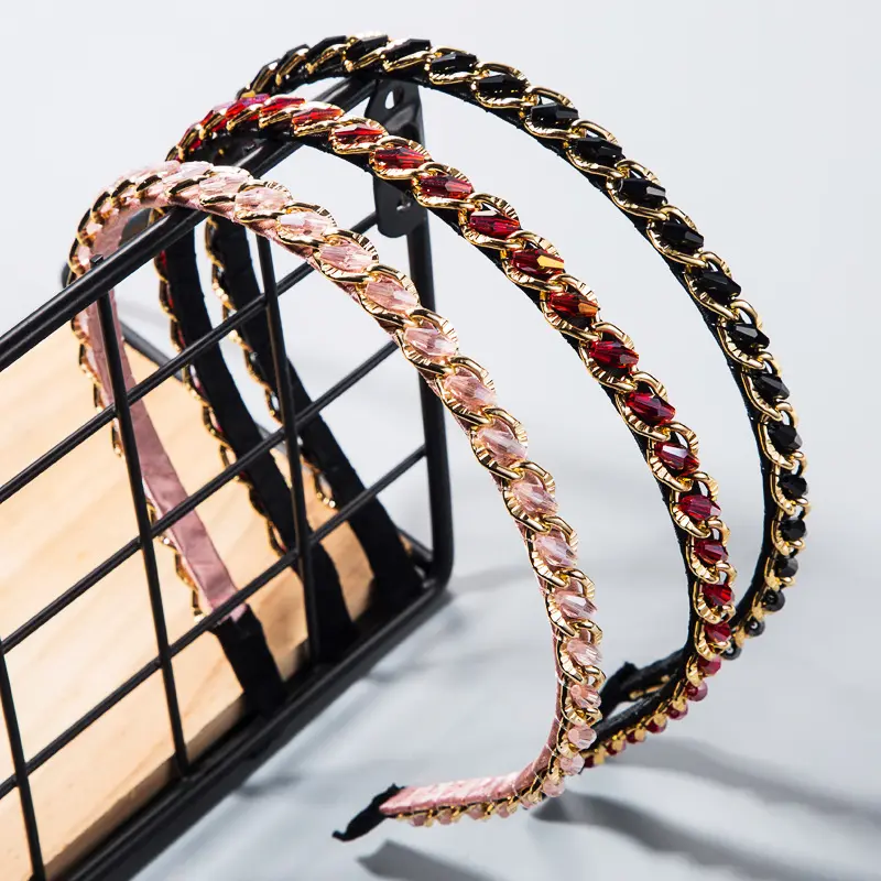Hersteller Mode Einfache dünne Kristalls chmuck Haarband Perlen Haarband Reifen