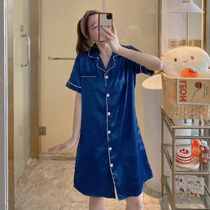 Abbigliamento <span class=keywords><strong>da</strong></span> <span class=keywords><strong>notte</strong></span> Casual taglie forti <span class=keywords><strong>da</strong></span> donna <span class=keywords><strong>con</strong></span> bottone a manica corta in poliestere pigiama abito tinta unita traspirante morbido frontale - Product Image 3
