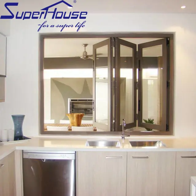 Superhouse-sistema comercial estándar AS2047, barra de cocina de vidrio y aluminio, ventana plegable