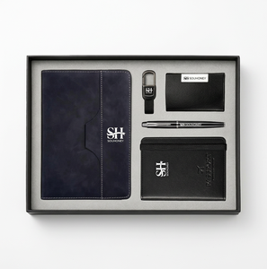 Coffret cadeau de bureau en cuir 5 en 1 avec logo personnalisé, comprenant un carnet A5, un stylo, un porte-clés, un porte-cartes et un porte-passeport, pour kit de bienvenue des employés - Product Image 3