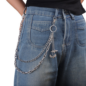 Chaîne de pantalon double couche Yueli, pendentif ailes en alliage de zinc, chaîne de taille, accessoire de mode Hip Hop, usage quotidien - Product Image 1