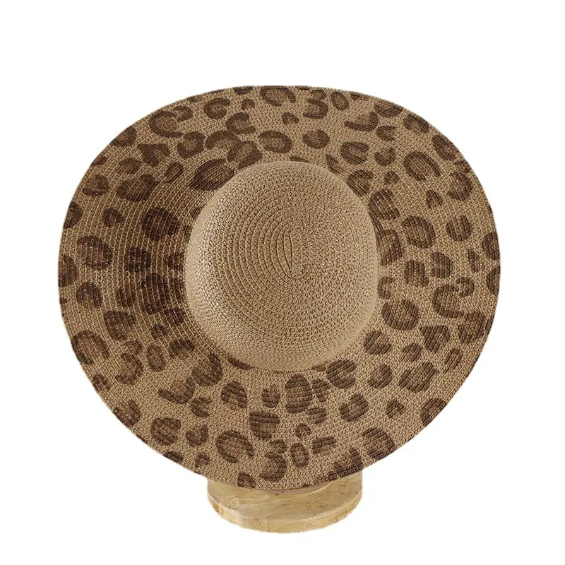 숙녀 여름 새로운 형식 특별한 큰 테두리 휴일 일요일 챙 성격 표범 인쇄 선스크린 바닷가 밀짚 모자