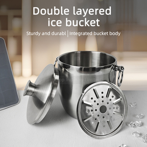 Stocked Sturdy Silver Brushed Finish Custom Logo Stainless Steel <b>Ice</b> Bucket Customized Double Wall <b>Ice</b> Bucket with Strainer - Product Image 2