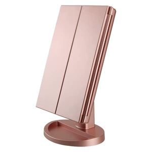 Hot Selling 22 Leds 2x 3x 10x Magnifying Makeup Mirror Light Custom Rose Gold Tri-fold Plastic Led Table Vanity Compact Mirrors