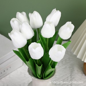 Mini tulipe artificielle, vase en verre blanc, décoration pour la maison, mariage - Product Image 5