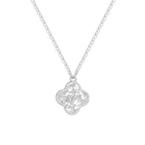 Dylam Hot Selling Style S925 Silver Glistened Crushed <b>Ice</b> Four Leaf Clover Pendant Necklace with 5A CZ Tail - Product Image 1