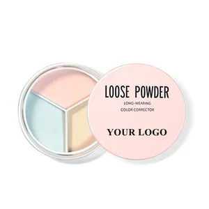Etiqueta privada personalizada impermeable polvo de ajuste suelto maquillaje facial tres colores polvo de ajuste rosa