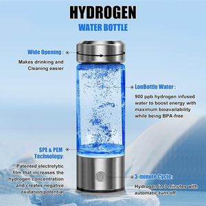 Botella de Agua Alcalina Ionizada Rica en Hidrógeno, Portátil e Inteligente, 450 ml, Vidrio+Metal, para Uso en Exteriores y en el Automóvil - Product Image 3