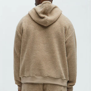 사용자 정의 다크 브라운 인조 모피 푹신한 후드 하이 퀄리티 빈 양털 겨울 전체 지퍼 업 후디 남성용 - Product Image 3