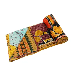 Nadir vintage kantha yorgan hint geri dönüşümlü el dikişli ağır atmak eski sari battaniye yama çalışması ağır 3 ila 7 katmanlı kantha