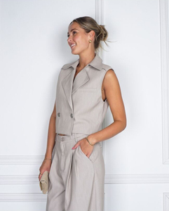 <span class=keywords><strong>Chaleco</strong></span> Beige a Medida para <span class=keywords><strong>Mujer</strong></span>, Mezcla de Poliéster, Viscosa y Elastano, para un Estilo Sofisticado de Negocios y Casual - Product Image 5