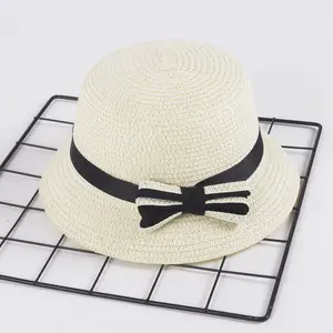 ילדי קש כובע פרפר סרט לקשט פנמה כובע עבור בנות ילדים שמש כובעי תינוק קיץ