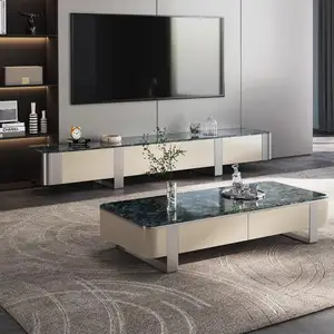 Kabinet TV, desain sederhana lemari TV batu mikristalin kayu padat mewah dengan fitur yang dapat diperpanjang untuk penggunaan rumah atau vila