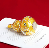 Ornements en métal gravé Feng Shui de 14,8 cm, motif WU Lou rouge et jaune avec grue joyeuse et Hu Lu, pour la longévité et la santé (Ginkgo)